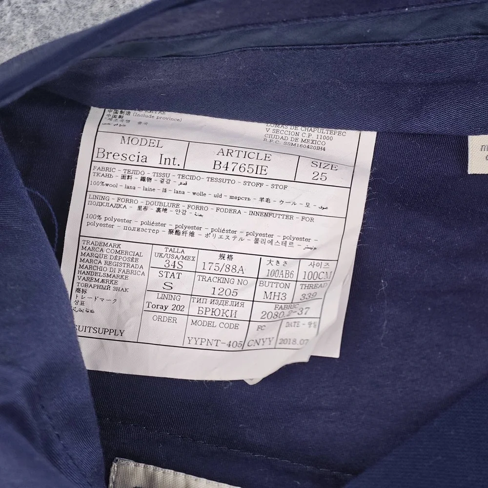 Suitsupply Brescia Dress Pants Mens 34S Slim Fit Navy Blue Wool Trousers